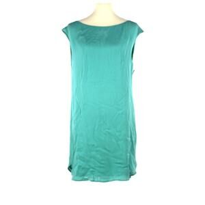 Ralph Lauren Silk Turquoise Satin Boat Neck Shift Dress 12 NEW Cap Sleeve Mini